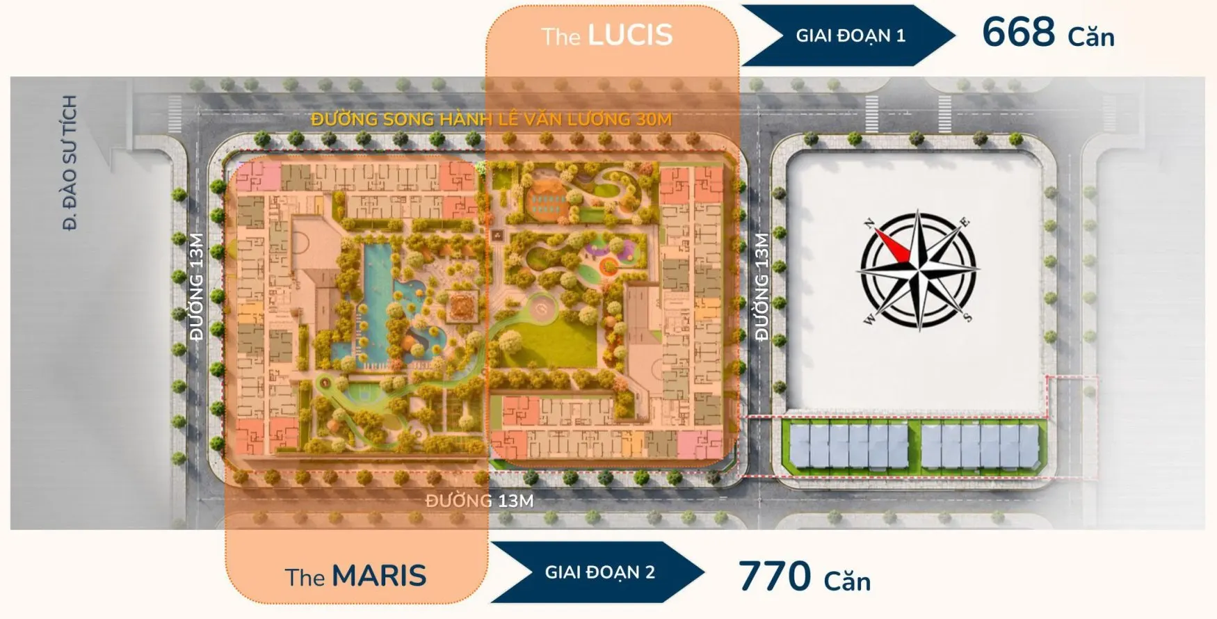 Sơ đồ phân kỳ: The Lucis giai đoạn 1 (668 căn), The Maris giai đoạn 2 (770 căn)