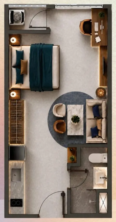 Mặt bằng căn Studio — 35,24 m² tim tường